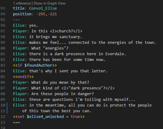Conversation with Elise in Yarnspinner